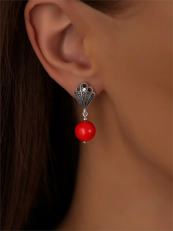 Серьги из серебра с кораллом 22-492/3